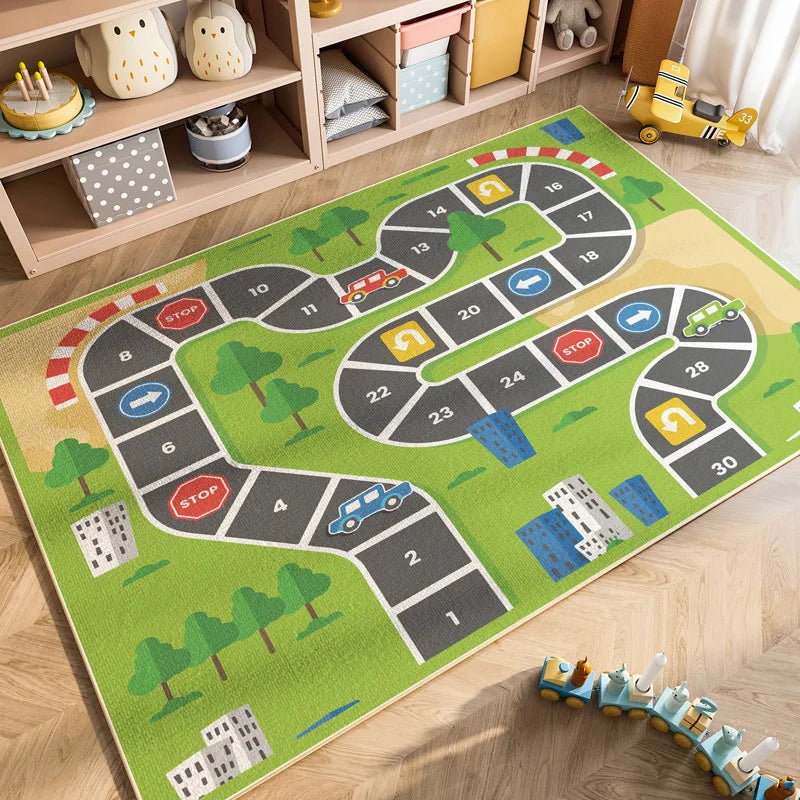 Cartoon Car Traffic Kids Play Mat Crystal Velvet Children's Area Rug Baby Crawling Carpet for Playroom Bedroom Living Room