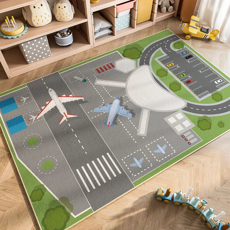 Cartoon Car Traffic Kids Play Mat Crystal Velvet Children's Area Rug Baby Crawling Carpet for Playroom Bedroom Living Room