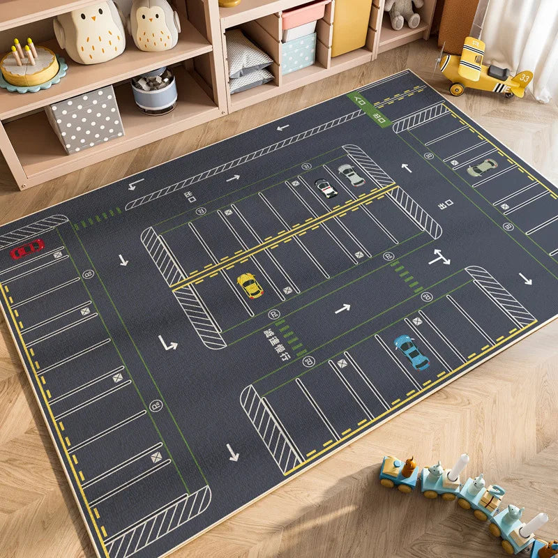 Cartoon Car Traffic Kids Play Mat Crystal Velvet Children's Area Rug Baby Crawling Carpet for Playroom Bedroom Living Room