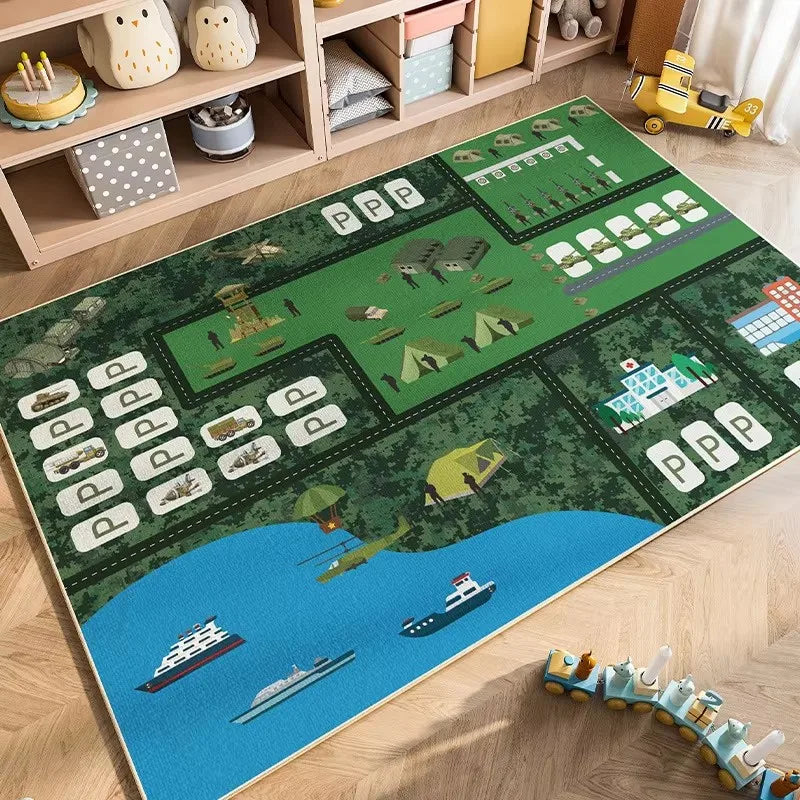 Cartoon Car Traffic Kids Play Mat Crystal Velvet Children's Area Rug Baby Crawling Carpet for Playroom Bedroom Living Room