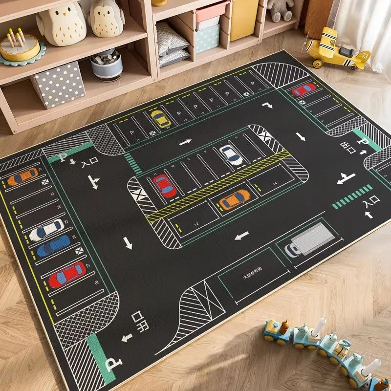 Cartoon Car Traffic Kids Play Mat Crystal Velvet Children's Area Rug Baby Crawling Carpet for Playroom Bedroom Living Room
