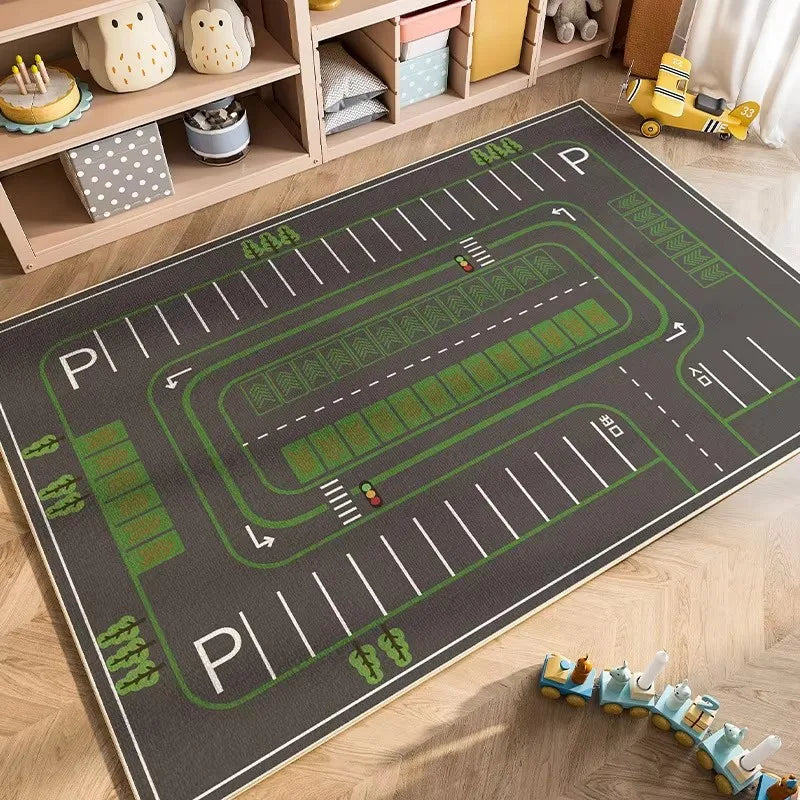 Cartoon Car Traffic Kids Play Mat Crystal Velvet Children's Area Rug Baby Crawling Carpet for Playroom Bedroom Living Room