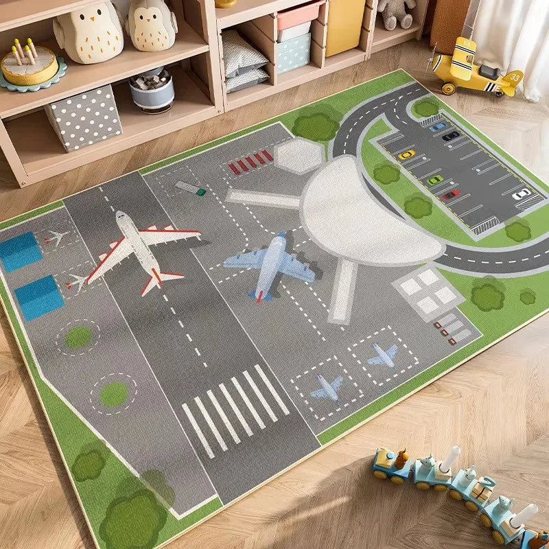 Cartoon Car Traffic Kids Play Mat Crystal Velvet Children's Area Rug Baby Crawling Carpet for Playroom Bedroom Living Room